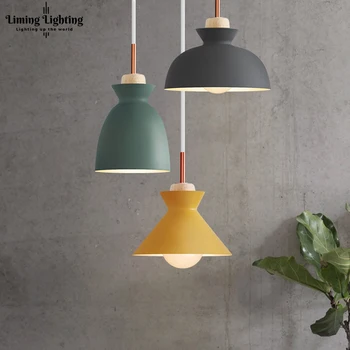 

Colorful Modern Wood Pendant Lights Lamparas Minimalist design shade Luminaire Dining Room Lights Pendant Lamp