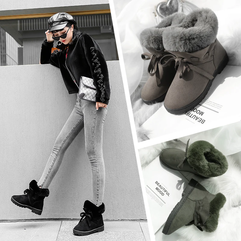 

RQFF Brand Winter Snow Boots Women ugged Girls Suede Shoes Woman Flock Warm Fur Plush Ankle Boot Footwear Ladies Shoe With Box
