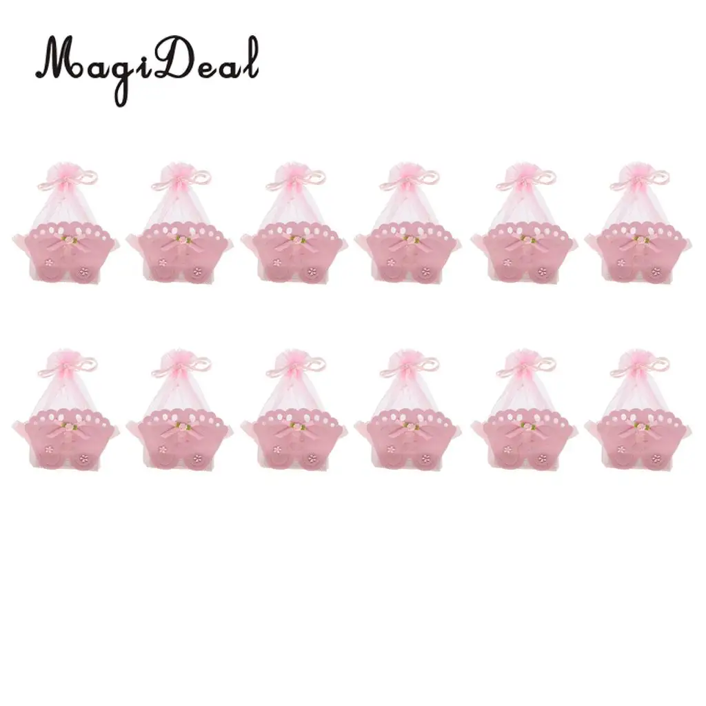 12 Pieces Baby Footprint Gift Treats Box Bags Girl Boy Baby Shower Kids Birthday Party Organza Candy Bags Favors