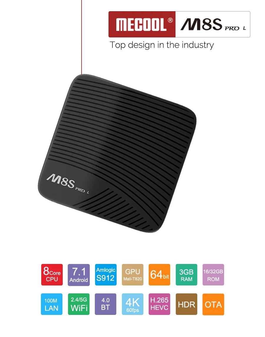 Mecool Android tv BOX Amlogic S912 Восьмиядерный 3 Гб 16 Гб/32 ГБ 4K wifi H265 HD 3D M8S PRO L Голосовое управление Android 7,1 VS Android 8,1