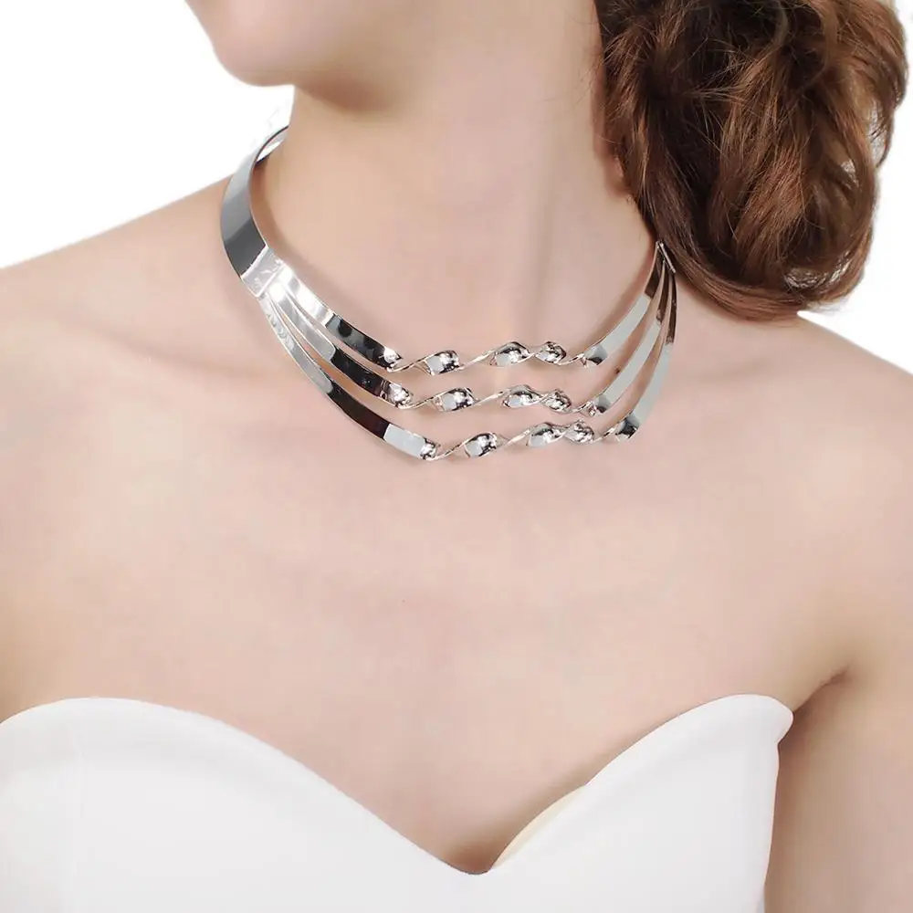 MANILAI геометрическое крученое металлическое ожерелье из сплава Чокеры ожерелье s для женщин Мода нагрудник массивное ожерелье Панк ювелирные изделия