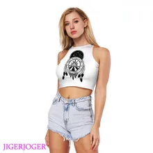 Jigerjoger в стиле «Ловец снов»; белый кроп-топ топы для тренировок и занятий йогой одежда упражнения тренировка шестерни бак Корректирующий топ майки с круглым камзол