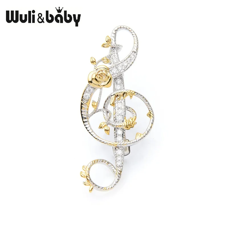 

Wuli&baby Copper Rose Music Note Brooch Pins Luxury Top Polished Brooch Bouquet 2019
