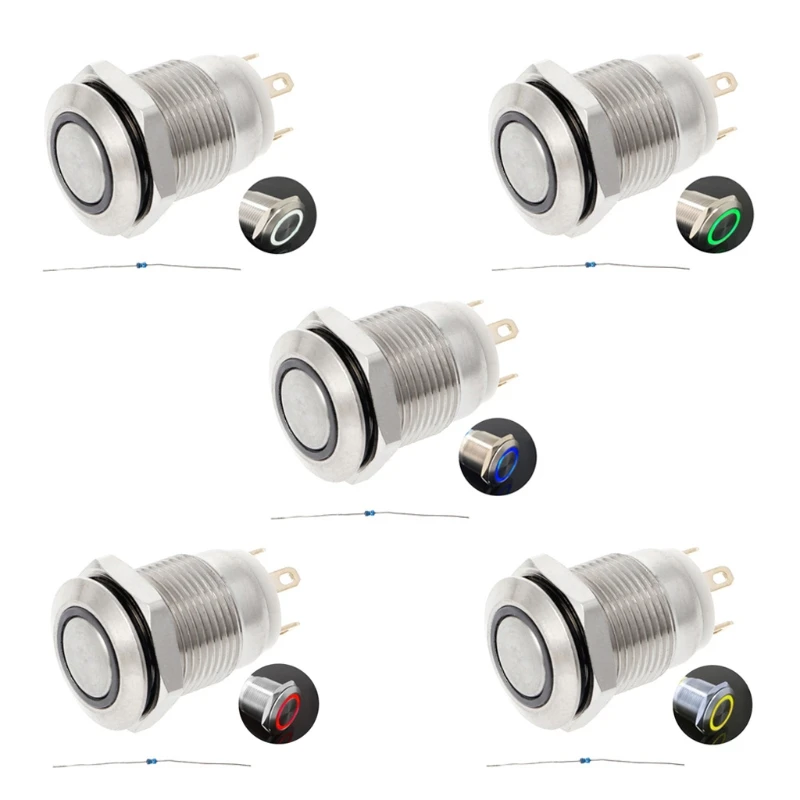 

1Pc 12mm LED illuminated Metal Momentary Push Button Switch Boat Car 3A/220V DC