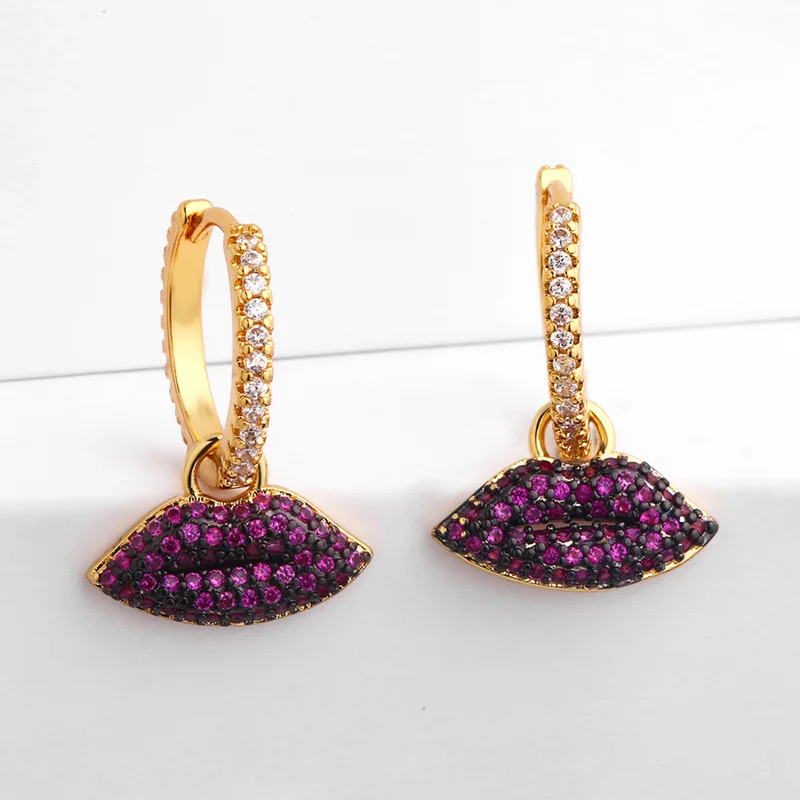

UILZ New Sexy Red Mouth Shaped Micro-inlaid Zircon Hoop Earrings for Women Fashion Jewelry Accessories Party Nightclub UEL1070