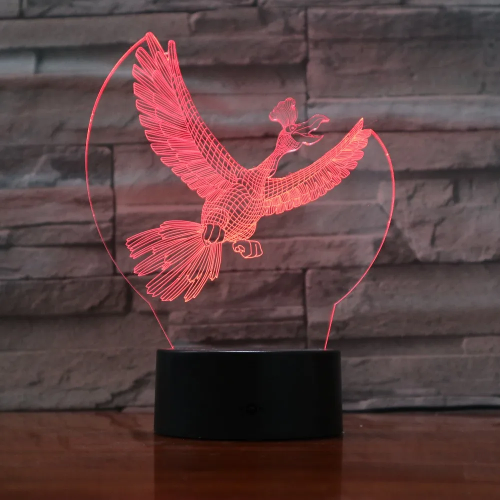 7 Красочные USB птица 3D иллюзия Лампа Спальня сна Светодиодная настольная лампа ребенка, ночные огни ворона рождественские подарки Drop