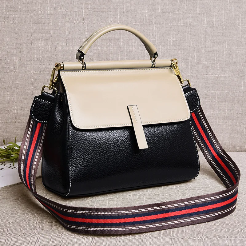 

NEW Famous Brand Female Bags Women Handbag Women Hit Color Strap Shoulder Bag Ladies Genuine Leather Crossbody Messenger Bag