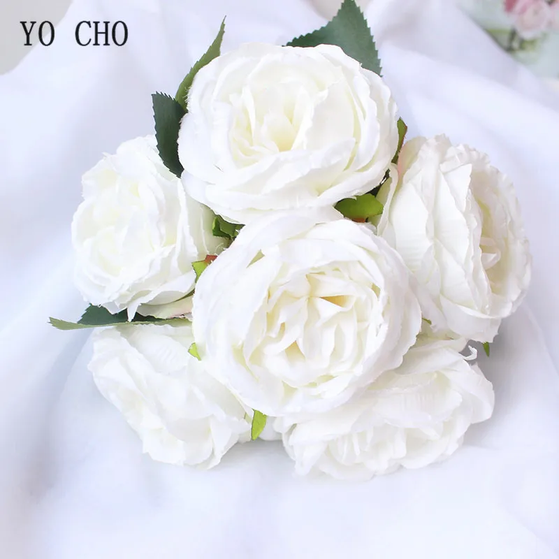 

YO CHO Wedding Bouquet Silk Red Rose Peony Fake Flower Pink White Wedding Bouquet for Bridal Bridesmaid Mariage Wedding Supplies