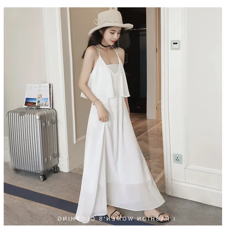 

Women Summer A-line Slip Dress Backless Long Dress High Waist Black White Beach Maxi Dress Spring Summer Autumn New Arrival
