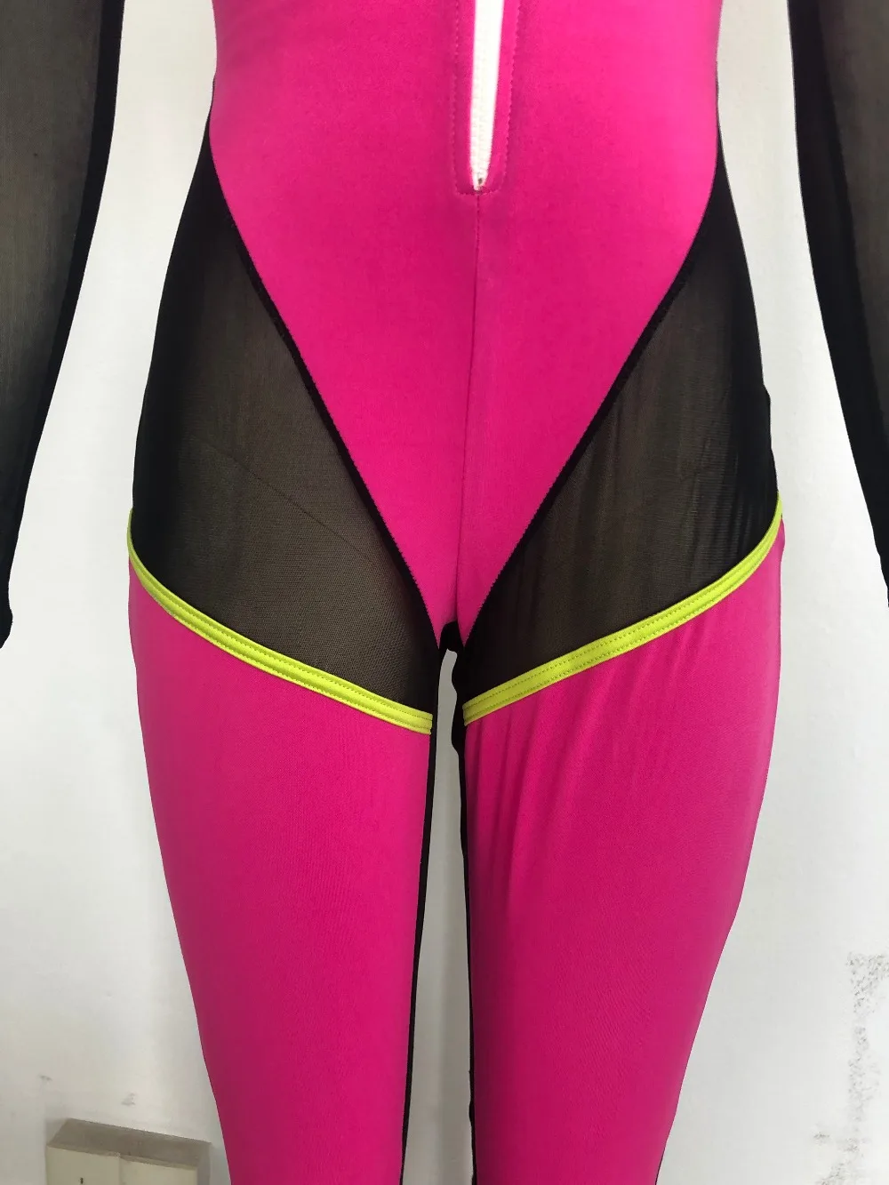 Tsuretobe Bodycon Sheer сетчатый комбинезон Для женщин с длинными рукавами в стиле пэчворк комбинезон на молнии Женская мода перспектива сексуальная боди тонкий