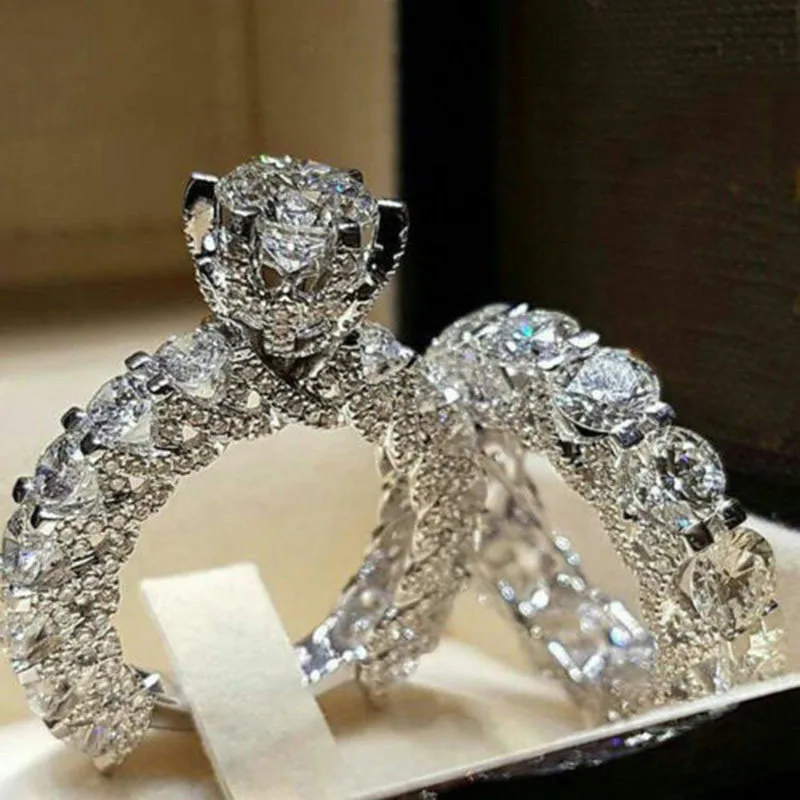 Letapi Новая мода 2 шт./компл. хрусталь, циркон, камень классический набор колец для Для женщин, серебро, роскошь обручальное кольцо женский дропшиппинг - Цвет основного камня: 15165