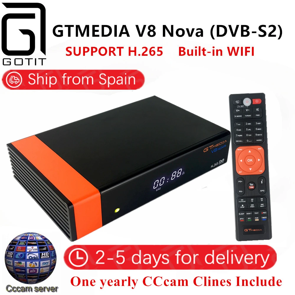 Испанский спутниковый ресивер GTMEDIA V8 Nova DVB-S2+ 1,5 год Европа Cccam ccines Full HD 1080P поддержка H.265 новая модель v8 Super