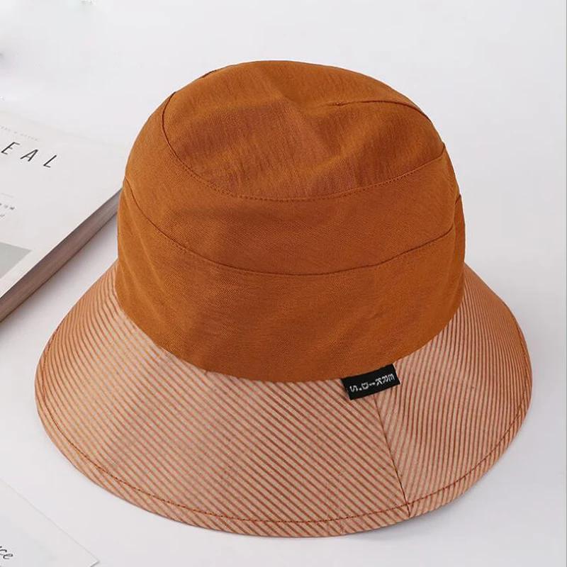 Korean Cotton Silk Solid Bucket Hat Chapeau Femme Beach Sun Hat Travel