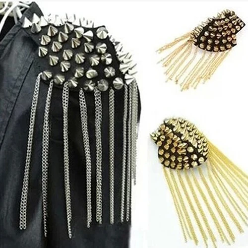 

Hot Rivet Brooch Spike Tassel Epaulet Shoulder Board Mark Unisex Punk Jewelry