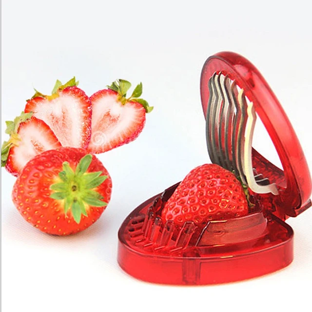 Cup Slicer With Cleaning Brushes, Stainless Steel Strawberry