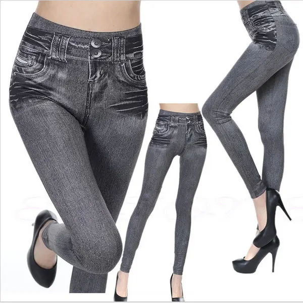 Леггинсы, джинсы, джинсовые штаны с карманами, тонкие джеггинсы для фитнеса, S-XXL, 3 цвета, женские сексуальные джинсы с высокой талией, обтягивающие леггинсы - Цвет: Серый