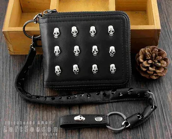 

Crazy Hunter Mens Boys Biker Skull Trucker Zipper Short Chain Wallet Cion Purse