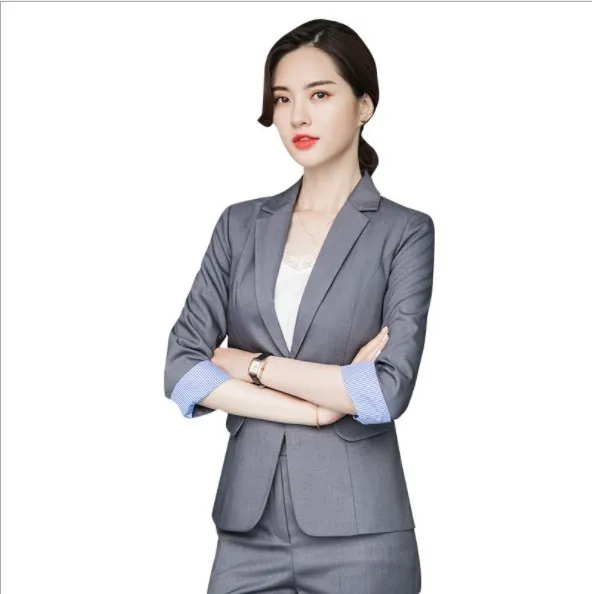 

Korean Style Ladies Two Piece Trouser Suits Black Gray Womens Formal Set Work Pant Suits Tuxedo Pant Suit for Women Pantsuit 4XL