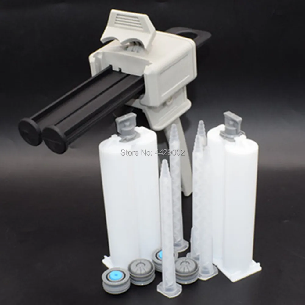 50ml 1:1 Mix Ratio Manual Epoxy Applicator Caulk Adhesive Gun + 2pcs 50ml Dual Component Mix Cartridge + 5pcs 1:1 Mixing Nozzle