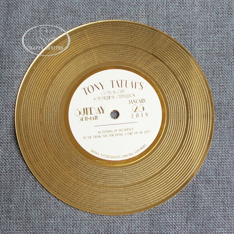 HI4076 - 05 Unique CD Shape Invitation Card For Club Party Made of Gold Mirror Acrylic