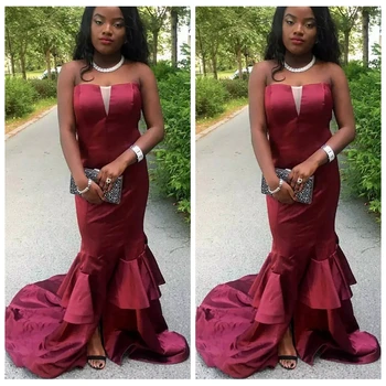

Burgundy Sweetheart Slim Mermaid Prom Dresses Tiered Simple African Style 2019 Vestidos De Evening Party Gowns Robe De Soiree