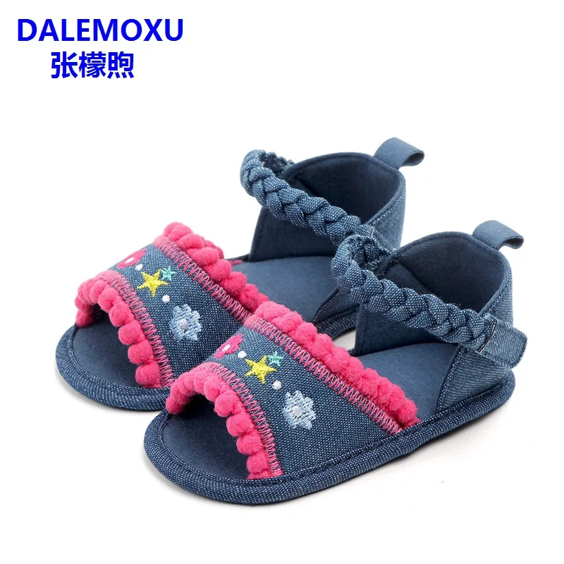 DALEMOXU/детская повседневная обувь для новорожденных, джинсовые сандалии с кисточками для маленьких девочек, летняя нескользящая Мягкая подошва, детская обувь для девочек 1 год