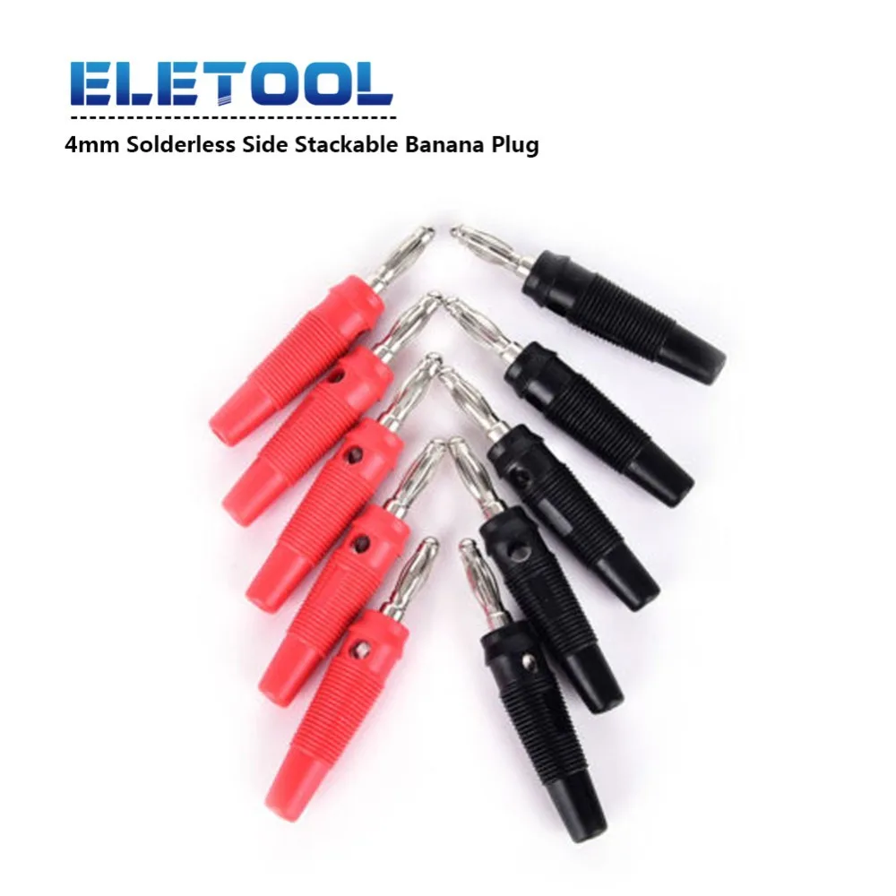 

5/10pcs 4mm Red and Black Solderless Side Stackable Banana Plug XF30
