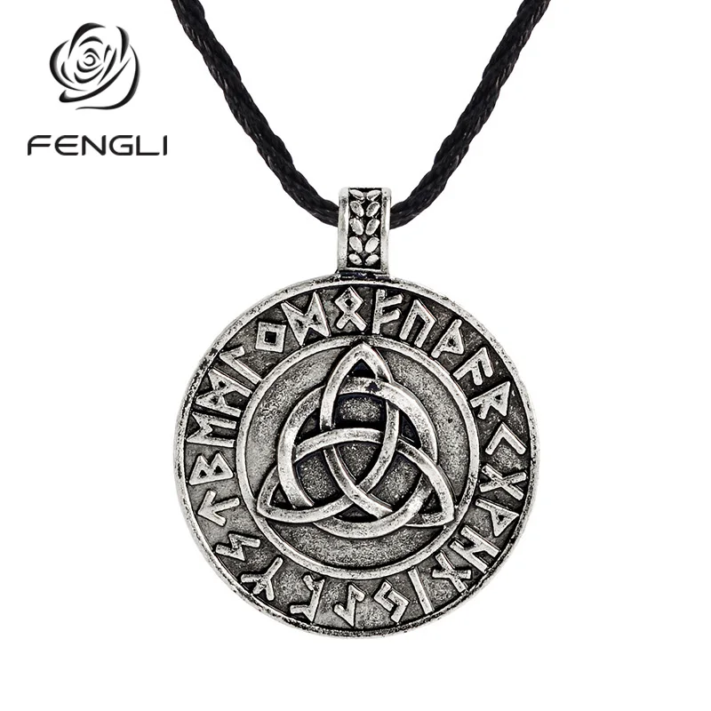 

FENGLI Viking Slavic Necklace for Men Antique Silver Round Chain Pendants Male Charm Classic Jewelry Vintage Clothes Accessories