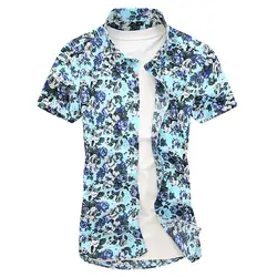 2019 Азиатский Размер 5XL шорты с цветочным принтом Мужские корейские облегающие повседневные уличные мужские рубашки летние рубашки с