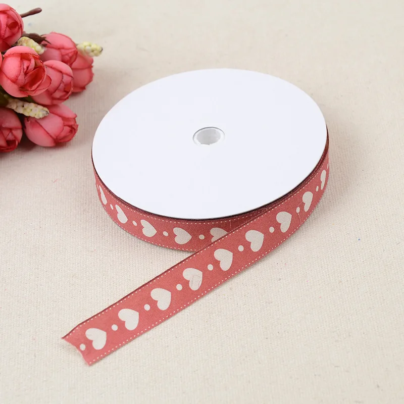 

1.5 cm wide Heart Pattern Printed Webbing Ribbon Tape For Clothes Bag Decoration Gift Box Packing Red about 18m 1 PC