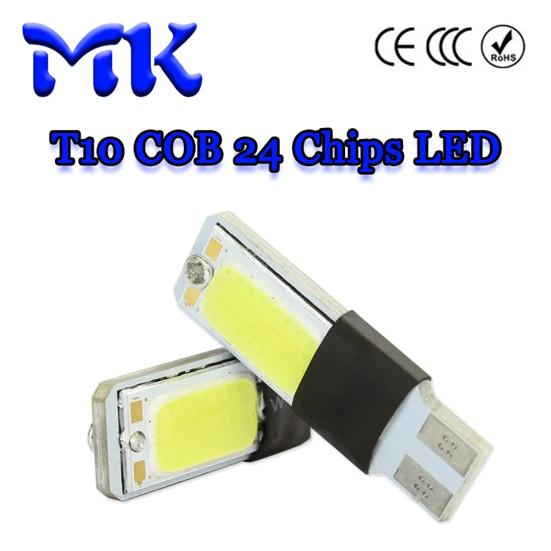 

50pcs Super Bright  T10 COB 2 LED SMD 12CHIPS OBC 194 168 2825 W5W Parking Backup Reverse Light White Ice blue Blue DC 12V