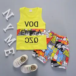 Комплекты летней одежды для маленьких мальчиков, хлопковая футболка с надписью для новорожденных + короткие штаны, 2 предмета, модная