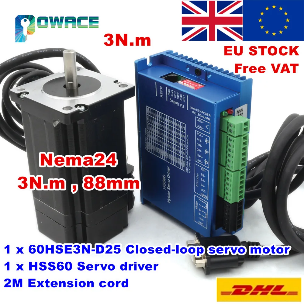 US $101.28 EU DeliveryFree VAT Nema24 3NM ClosedLoop Servo Motor 6A 2Phase HSS60 Hybrid StepServo Driver