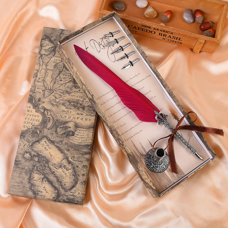 1 шт. перьевая Подарочная авторучка, набор коробок, перьевые косые ручки с 5 перьями, металлическая основа для причудливой каллиграфии, ручка-перо - Цвет: Красный