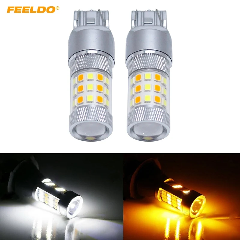

FEELDO 10Pcs Xenon White/Amber No Hyper Flash 7443 2835 Chip 42SMD Switchback LED Bulbs For Front Turn Signal Lights