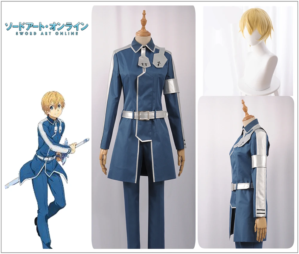 Sword Art Online Alicization Eugeo Synthesis Cosplay Costume Custom Blue Uniform Male Suits Pant Silvery Belt Golden Short Wig Sword Art Online Alicization Eugeo Synthesis Cosplay Costume Custom Blue Uniform Male Suits Pant Silvery Belt Golden Short Wig