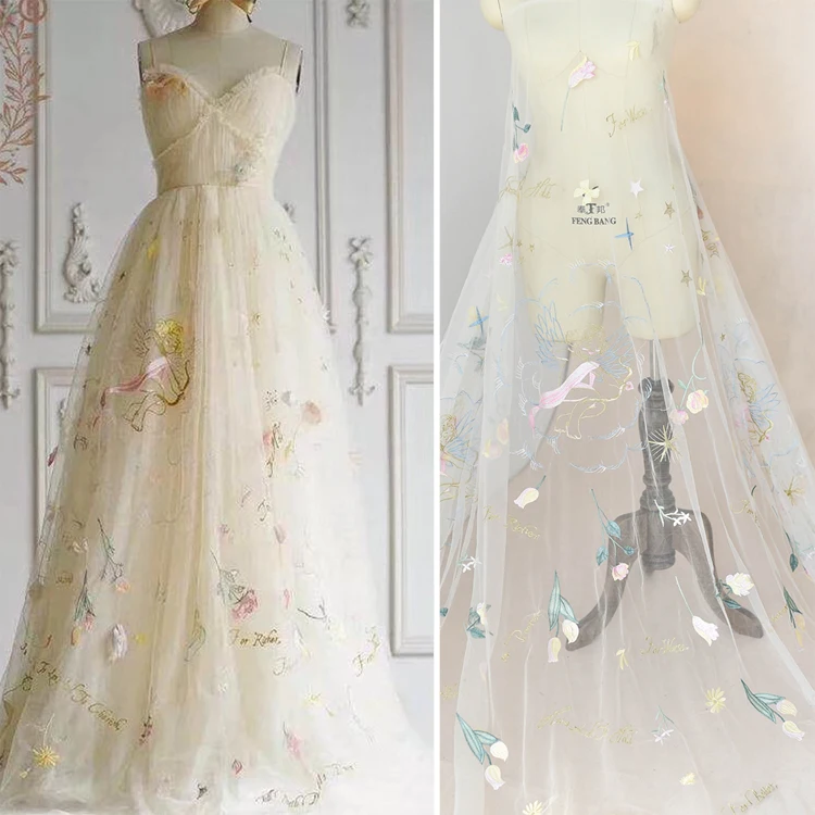 DIY High-quality Cupid pattern Embroidery lace mesh fabric Dress Wedding cloth garment accessories 1order=1meter | Дом и сад
