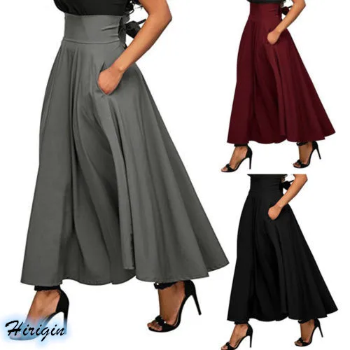 

Summe Skirts 2019 New Women Summer Casual Solid Lace Up High Waist Long Loose A-lined Skirts Size S-XL