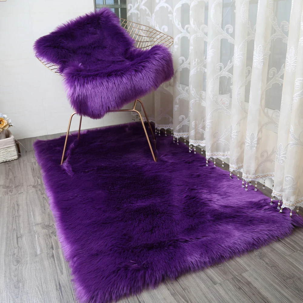 MUZZI, ворсистые ковры, новинка, овчина, простой мех, кожа, пушистый, для спальни, искусственный коврик, моющийся, искусственный текстиль, квадратный коврик - Цвет: purple