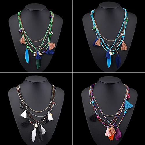 

New style Tassel Peacock Feather Bohemian Long Necklace Shell Sweater Leather Chain Jewelry Exaggerated Design Drop shipping