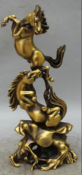 

JP S0524 16" Chinese Copper success Feng Shui Zodiac Year Two Horse play Statue sculpture