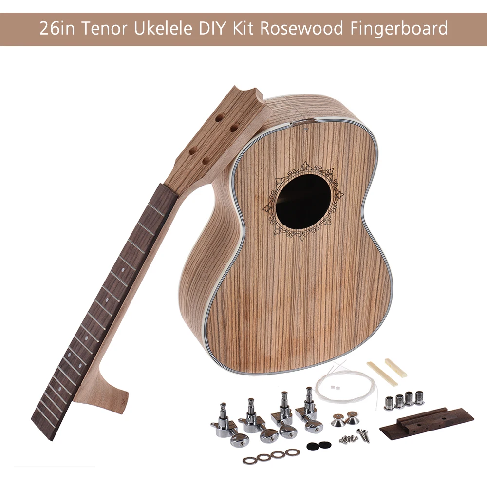 26in Гавайские гитары укулеле DIY Kit Tenor Ukelele DIY Kit Гавайские гитары палисандр гриф с колышками Струнный мост гайка