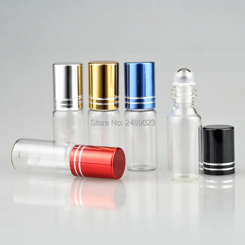 5ml Hot Selling Glass Roller Bottle For Essential Oils With Five Color Cap Roll on Bottles