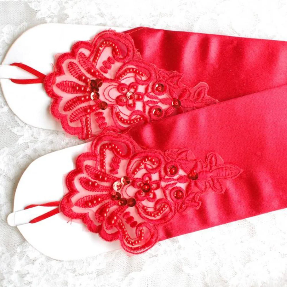 Красные, черные, белые длинные стрейч атлас элегантный для невесты свадебные перчатки для невесты 2019 для женщин без пальцев Ганц Mariage luvas де