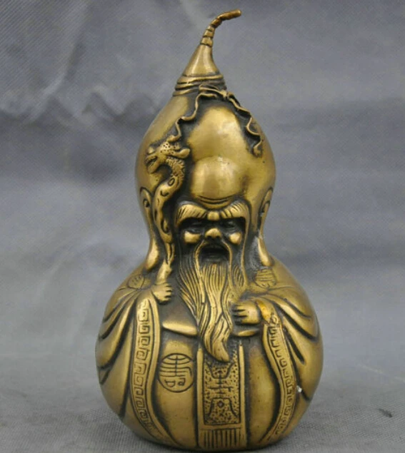 

7" China Bronze Gourd Long Life Old Man God Of Longevity Statue R0712 B0403