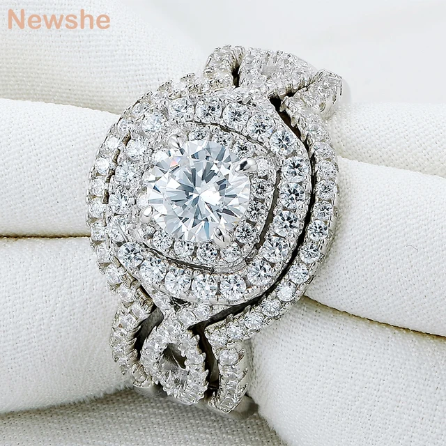 Newshe 3Pcs 925 Sterling Silver Wedding Rings For Women 2.1Ct AAA CZ Engagement Newshe 3Pcs 925 Sterling Silver Wedding Rings For Women 2.1Ct AAA CZ Engagement