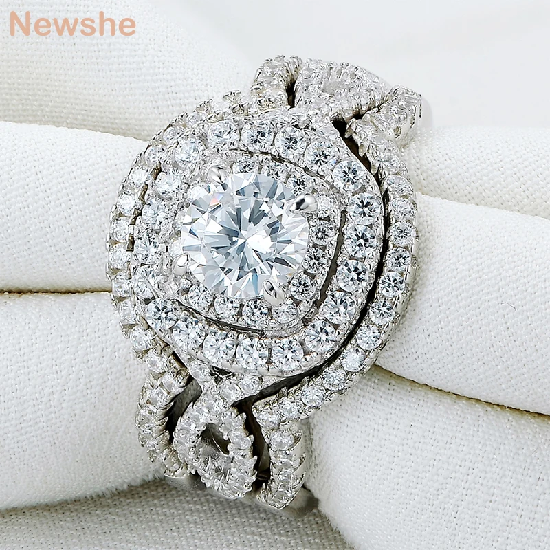 Newshe 3Pcs 925 Sterling Silver Wedding Rings For Women 2.1Ct AAA CZ Engagement Ring Set Classic Jewelry Size 5 6 7 8 9 10
