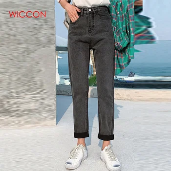 

Plus Size Women Jeans Harem Ankle-Length Pants Coated High Waist Mom Boyfriend Jeans Women Casual Street Jeans