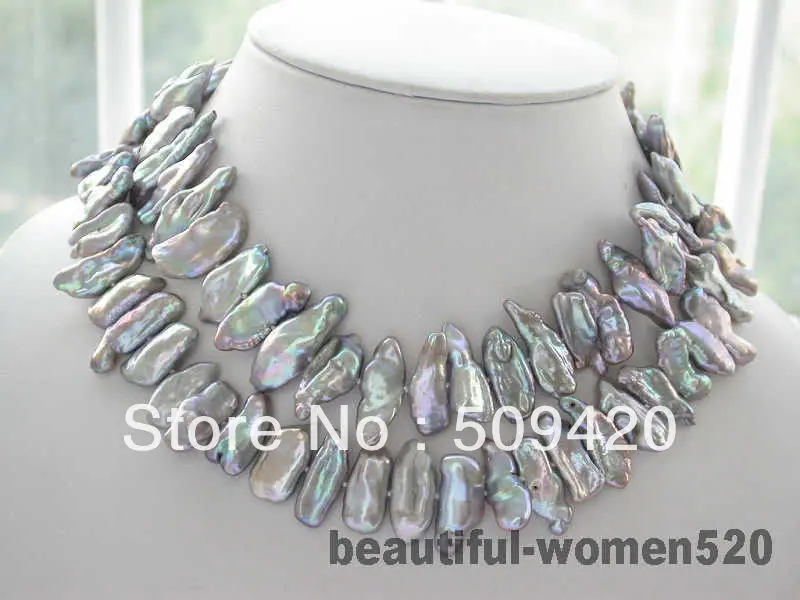 

~~ Free Shipping32" 30mm gray biwa freshwater pearl necklace