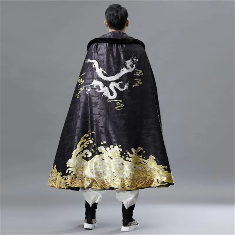 

2018 new luxurious imperial collar cloak windbreaker retro Chinese style cloak men's shawl print gold dragon windbreaker